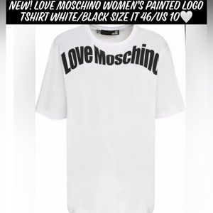 NEW Love Moschino Women’s Painted Logo TShirt White/Black Size IT46/US10🤍
